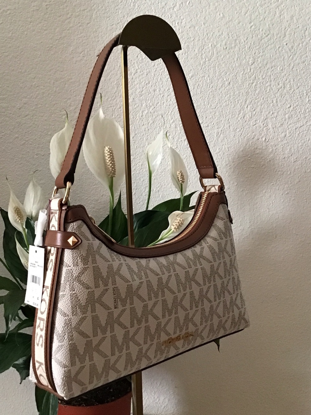 Michael Kors Cream and Brown MK Logo Shoulder Bag - Picture 6 of 6